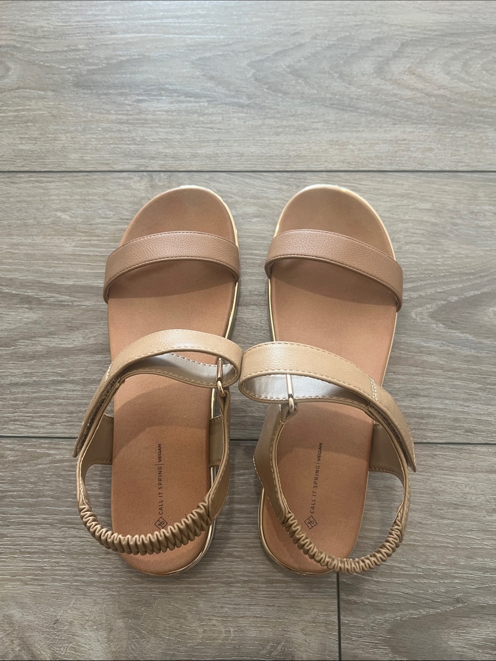 Neutral Tan Womens Strappy Sandals- Call IT Spring